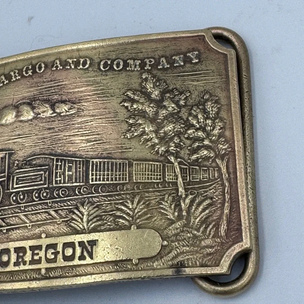 Vintage Wells Fargo and Company Oregon Steam Locomotive Train‎ Belt Buckle Brass
